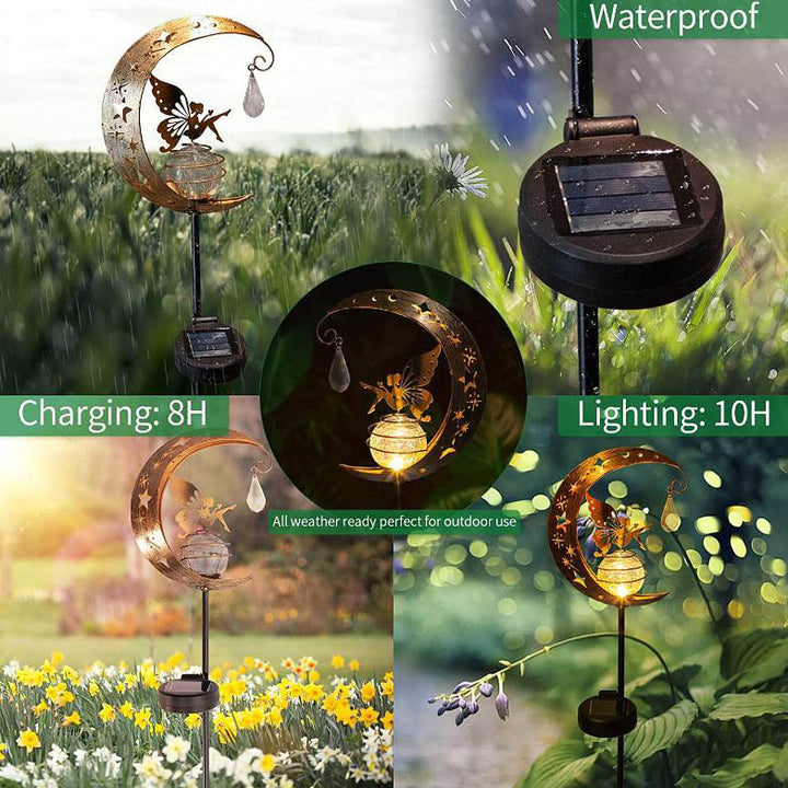 Zeitgenössisches Kreatives Mondfee Eisen Solar LED Erdspieß Außen Landschaftslicht für den Garten 