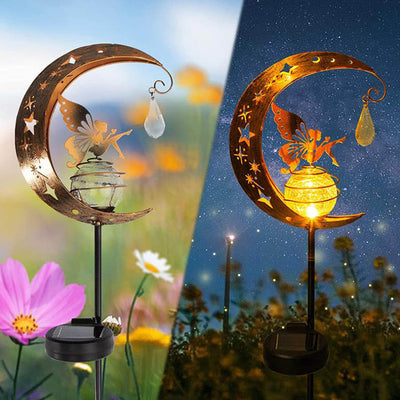 Contemporary Creative Moon Fairy Iron Solar LED Ground Plug Outdoor Landscape Light For Garden