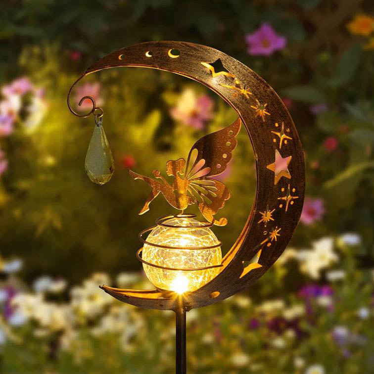 Contemporary Creative Moon Fairy Iron Solar LED Ground Plug Outdoor Landscape Light For Garden