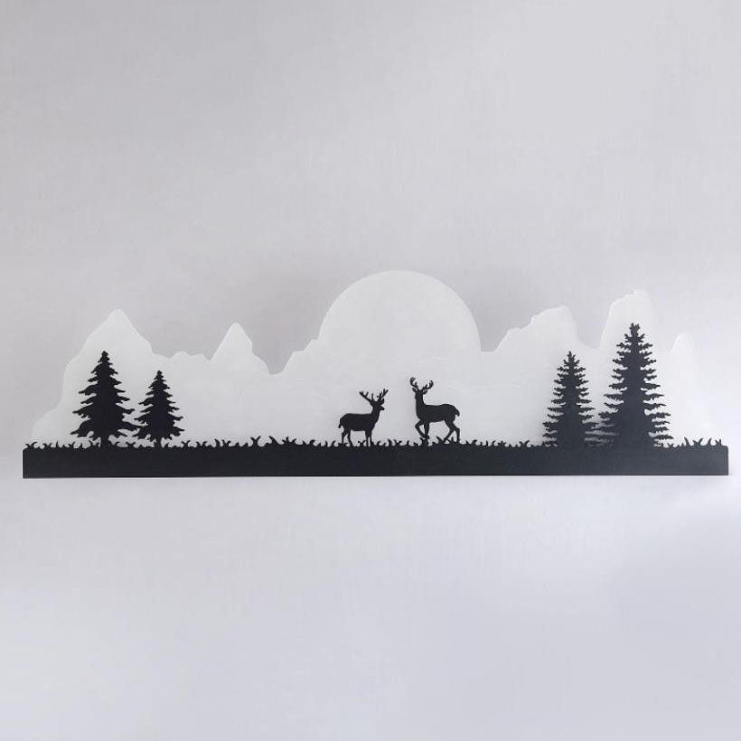 Traditionelle chinesische Eisen-Acryl-Landschaftsmalerei Außen-LED-Wandleuchte für den Garten 