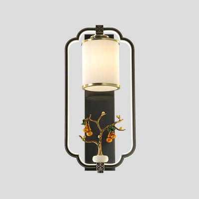 Traditional Chinese Jade Copper Square Oval 1- Light Wall Sconce Lamp For Living Room