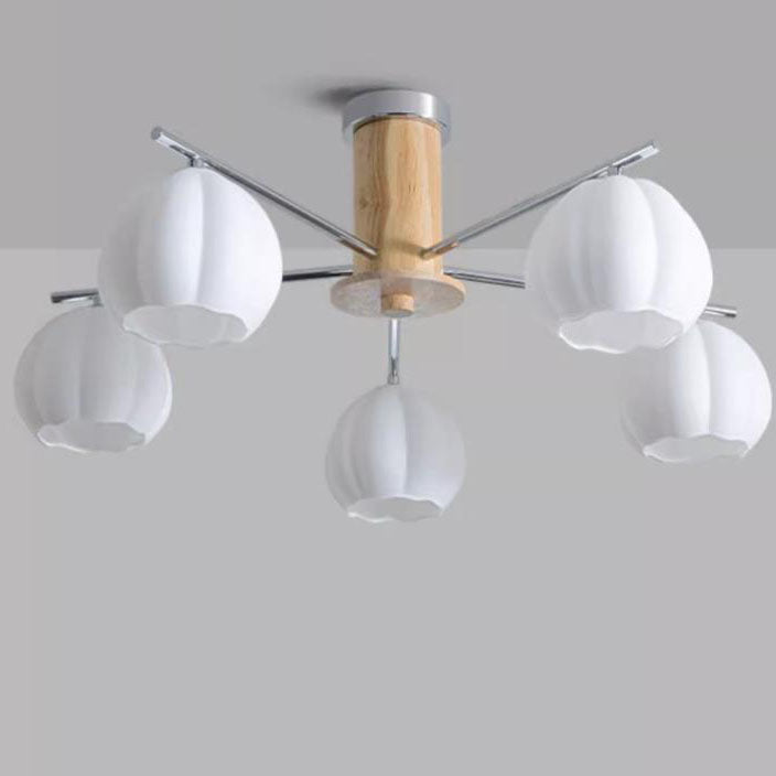 Candelabro de 3/5/6/8 luces con rayas de vidrio y herrajes de madera de simplicidad moderna para sala de estar 