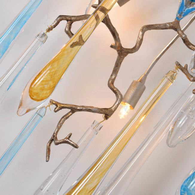 Lámpara de Aplique de Pared de 6 Luces de Cristal de Cobre Completo con Gotas de Agua en Rama de Árbol Art Deco Moderna para Sala de Estar 
