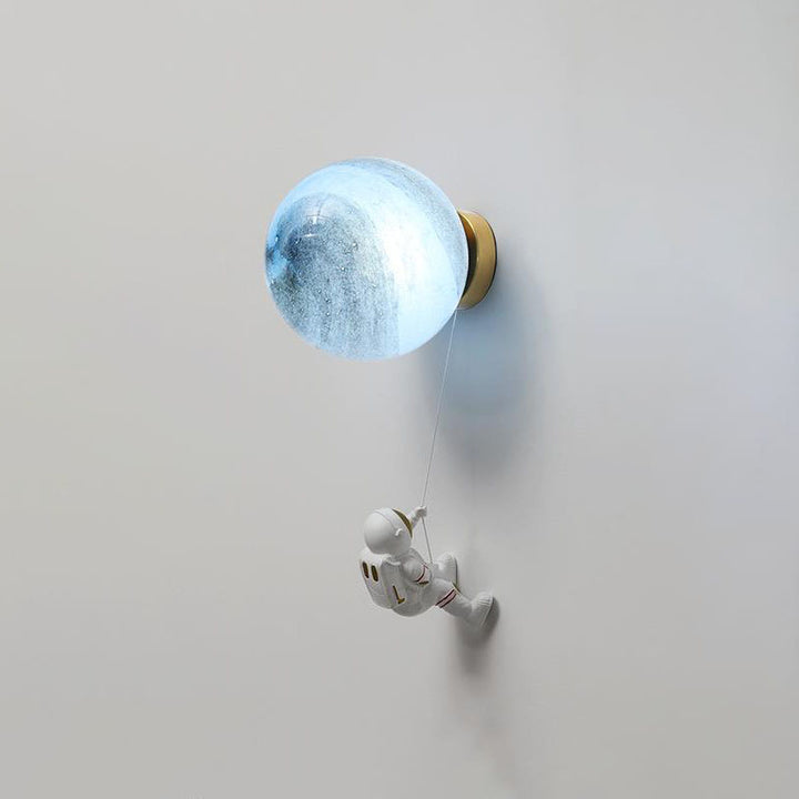 Contemporary Creative Orb Astronaut Iron Resin 1-Light Wall Sconce Lamp For Bedroom
