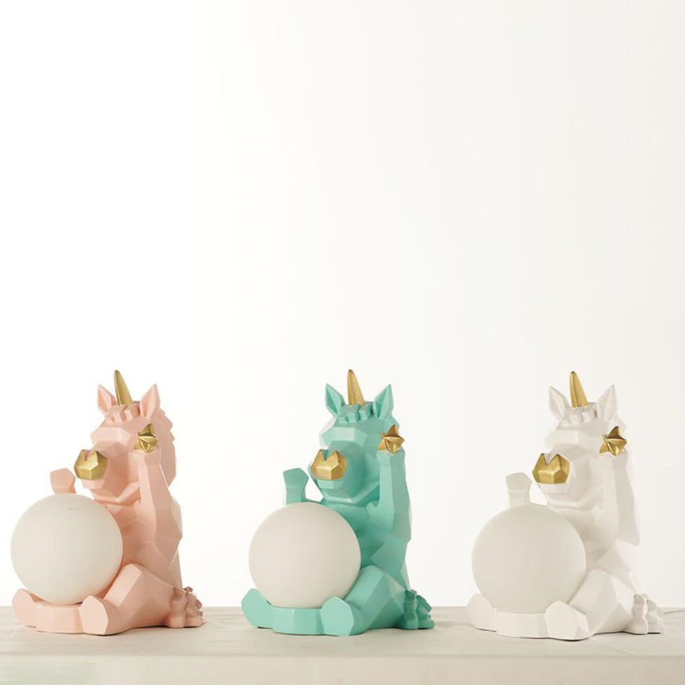 Contemporary Creative Resin Unicorn Glass Shade 1-Light Kids Table Lamp For Bedroom