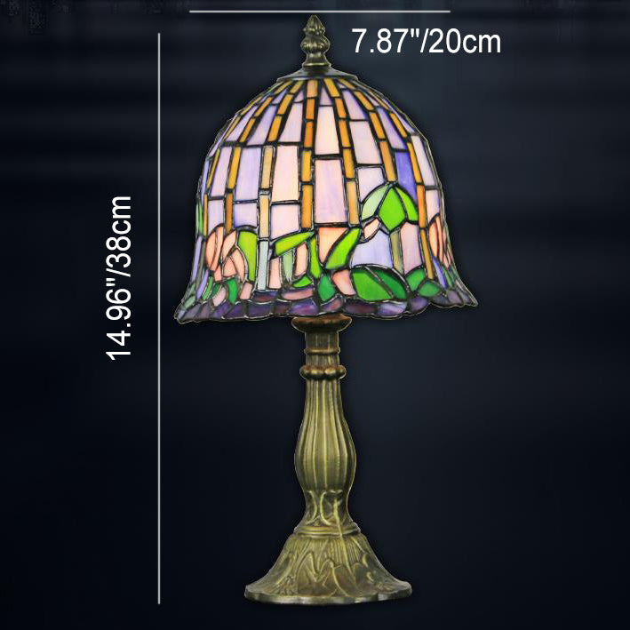 Traditional Tiffany Stained Glass Flower 1-Light Table Lamp For Bedroom