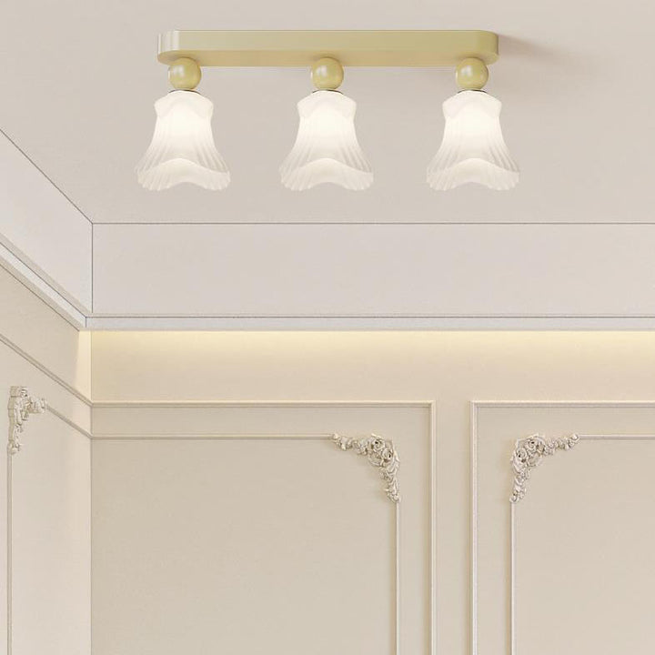 Contemporary Scandinavian Long Floral Iron Glass 2/3 Light Semi-Flush Mount Ceiling Light For Hallway