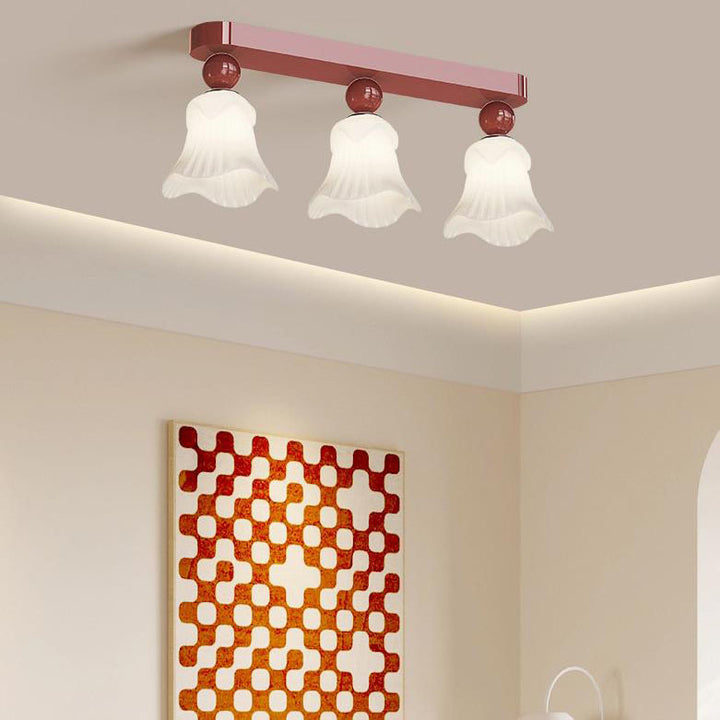 Contemporary Scandinavian Long Floral Iron Glass 2/3 Light Semi-Flush Mount Ceiling Light For Hallway