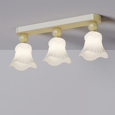 Contemporary Scandinavian Long Floral Iron Glass 2/3 Light Semi-Flush Mount Ceiling Light For Hallway