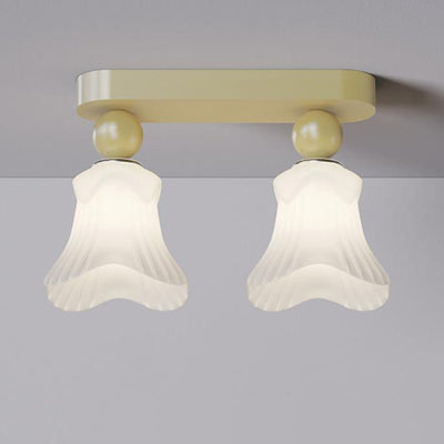 Contemporary Scandinavian Long Floral Iron Glass 2/3 Light Semi-Flush Mount Ceiling Light For Hallway