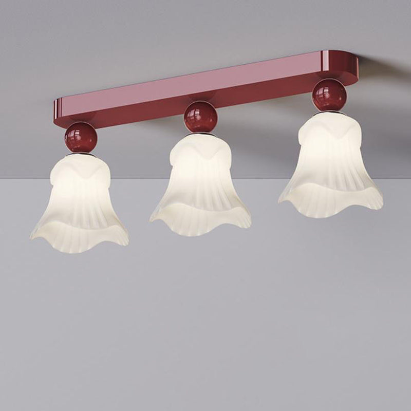 Contemporary Scandinavian Long Floral Iron Glass 2/3 Light Semi-Flush Mount Ceiling Light For Hallway