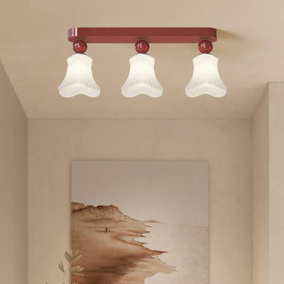 Contemporary Scandinavian Long Floral Iron Glass 2/3 Light Semi-Flush Mount Ceiling Light For Hallway