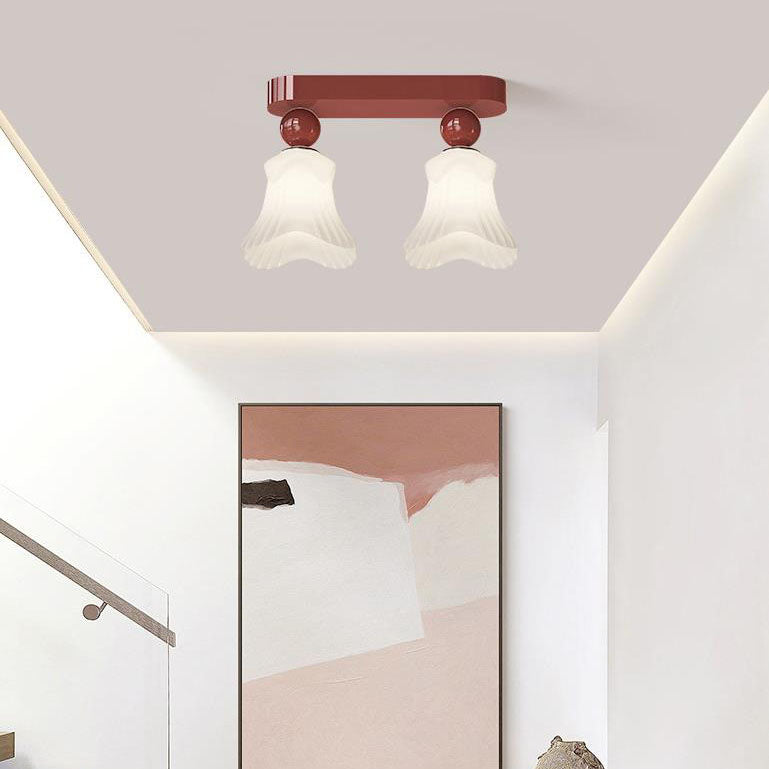 Contemporary Scandinavian Long Floral Iron Glass 2/3 Light Semi-Flush Mount Ceiling Light For Hallway