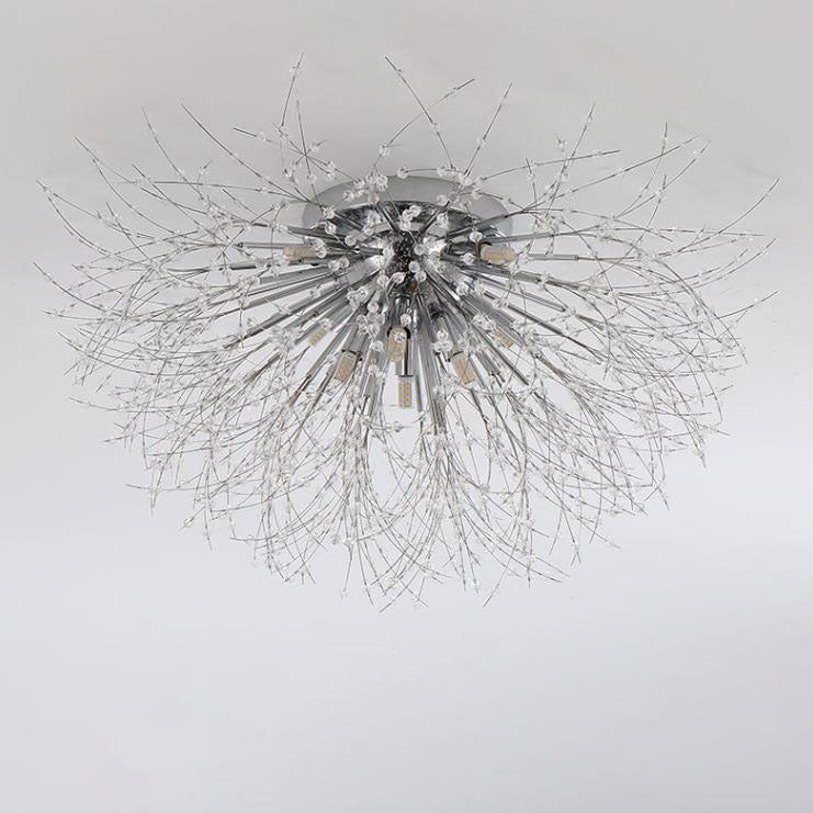 Modern Art Deco Crystal Beads Dandelion Aluminum Strip Shape 4/5/6/8-Light Semi-Flush Mount Ceiling Light For Living Room