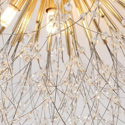 Modern Art Deco Crystal Beads Dandelion Aluminum Strip Shape 4/5/6/8-Light Semi-Flush Mount Ceiling Light For Living Room