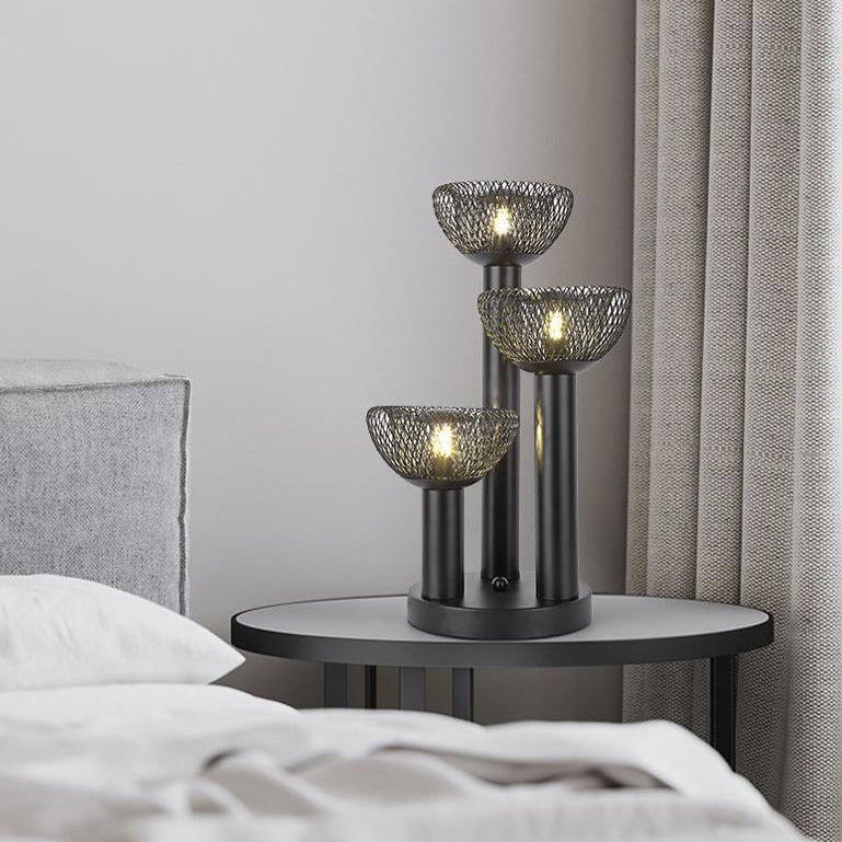 Modern Eclectic Iron Mesh Geometric Semi-Circular Hardware Base 3-Light Table Lamp For Home Office