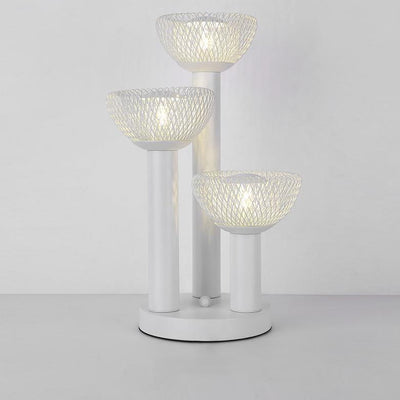 Modern Eclectic Iron Mesh Geometric Semi-Circular Hardware Base 3-Light Table Lamp For Home Office