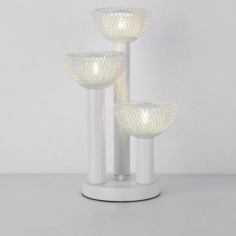 Modern Eclectic Iron Mesh Geometric Semi-Circular Hardware Base 3-Light Table Lamp For Home Office