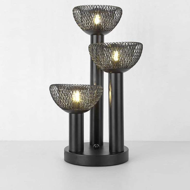 Modern Eclectic Iron Mesh Geometric Semi-Circular Hardware Base 3-Light Table Lamp For Home Office
