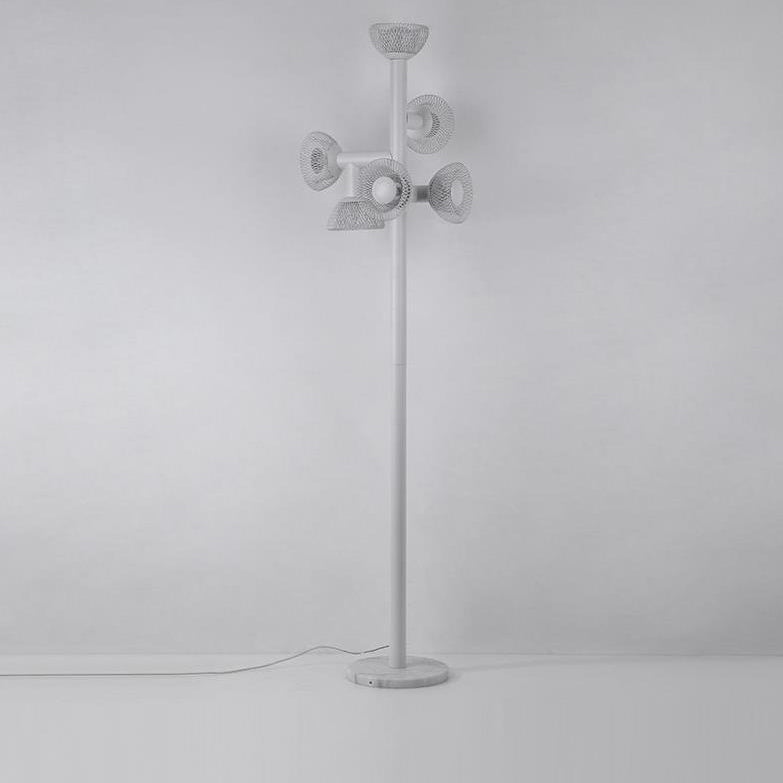 Modern Eclectic Iron Mesh Geometric Semi-Circular Hardware Base 6-Light Standing Floor Lamp For Home Office