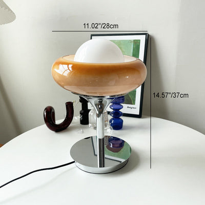 Contemporary Scandinavian Egg Tart Glass Shade Iron Base 1-Light Table Lamp For Study