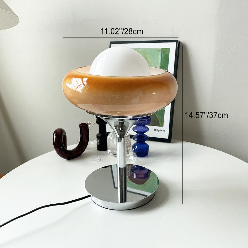 Contemporary Scandinavian Egg Tart Glass Shade Iron Base 1-Light Table Lamp For Study