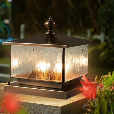 Traditional European Square Textured Glass 1/2 Light Post Head Light For Outdoor Patio