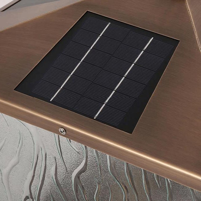Luz de Poste de Cabeza de Vidrio Texturizado Cuadrado Solar Tradicional Europeo 1/2 para Patio Exterior 