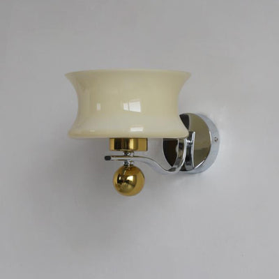 Contemporary Scandinavian Glass Drum Iron Wave Arm 1-Light Wall Sconce Lamp For Bedroom