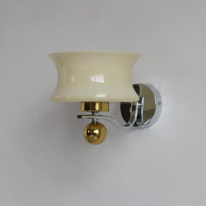 Contemporary Scandinavian Glass Drum Iron Wave Arm 1-Light Wall Sconce Lamp For Bedroom