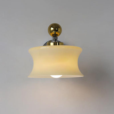 Contemporary Scandinavian Glass Drum Iron Wave Arm 1-Light Wall Sconce Lamp For Bedroom