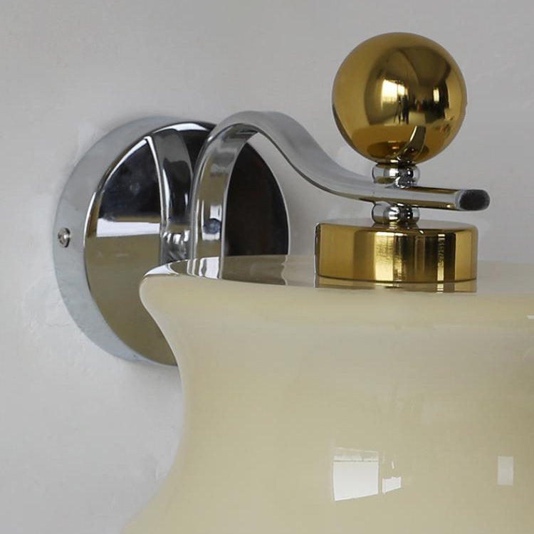 Contemporary Scandinavian Glass Iron Drum Wave Arm 1-Light Wall Sconce Lamp For Bedroom