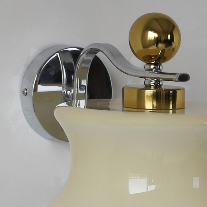 Contemporary Scandinavian Glass Iron Drum Wave Arm 1-Light Wall Sconce Lamp For Bedroom