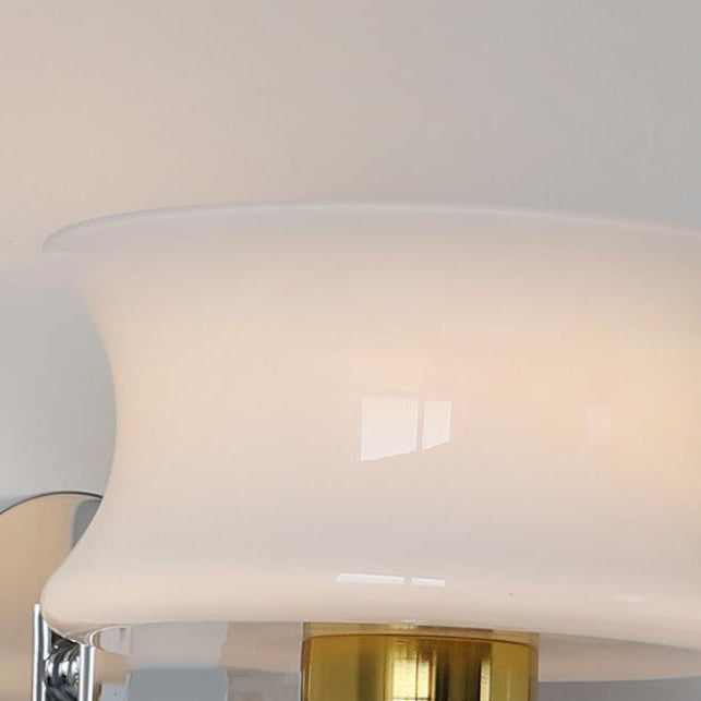 Contemporary Scandinavian Glass Drum Iron Wave Arm 1-Light Wall Sconce Lamp For Bedroom