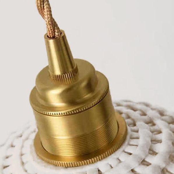 Contemporary Retro Ceramic Brass Copper-Plated Basket Shade 1-Light Pendant Light For Living Room &amp; Bedroom