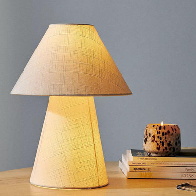 Contemporary Boho Round Trapezoid Fabric 1-Light Table Lamp For Bedroom