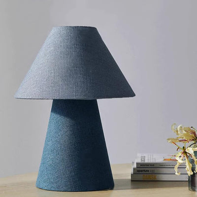 Contemporary Boho Round Trapezoid Fabric 1-Light Table Lamp For Bedroom