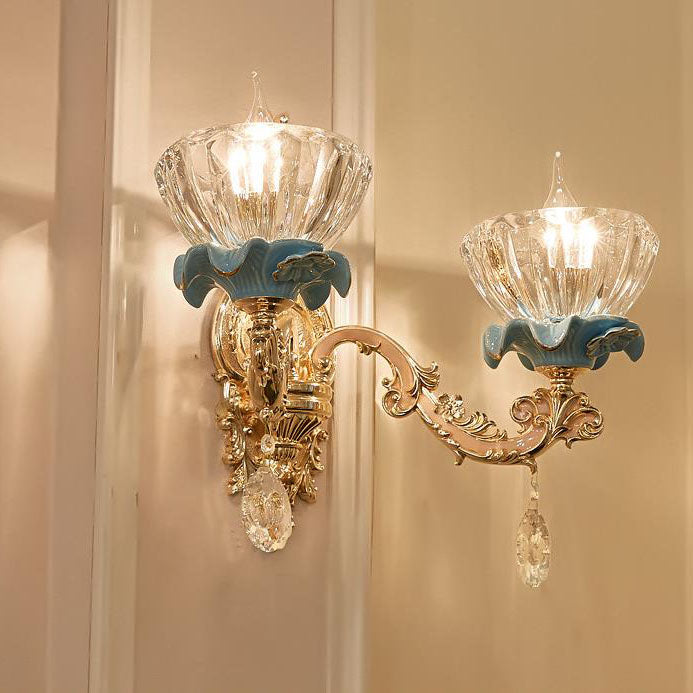 Aplique de pared de cristal de aleación de zinc con pétalos de flores tradicionales europeas 1/2 para sala de estar 