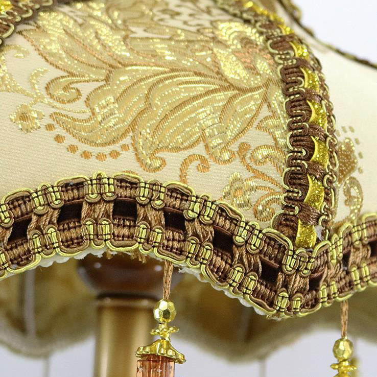 Lámpara de mesa de 1 luz con base de resina y tela tradicional europea para dormitorio 
