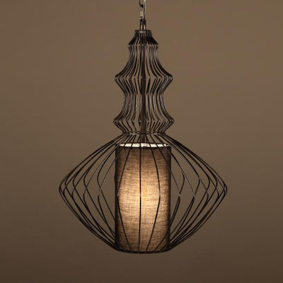 Contemporary Industrial Cage Iron Fabric 1-Light Pendant Light For Living Room