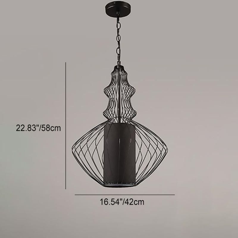 Contemporary Industrial Cage Iron Fabric 1-Light Pendant Light For Living Room