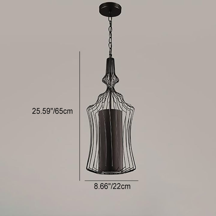 Zeitgenössische industrielle Käfig Eisen Stoff 1-Licht Pendelleuchte für Wohnzimmer 