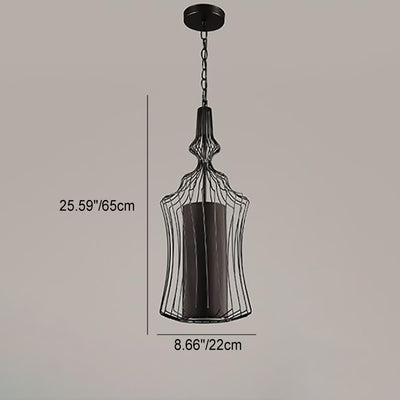 Contemporary Industrial Cage Iron Fabric 1-Light Pendant Light For Living Room