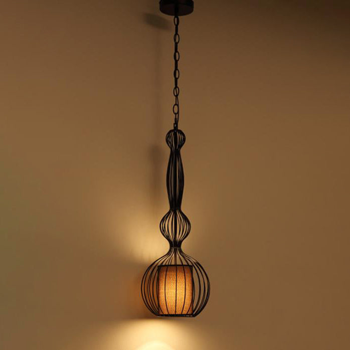 Contemporary Industrial Cage Iron Fabric 1-Light Pendant Light For Living Room