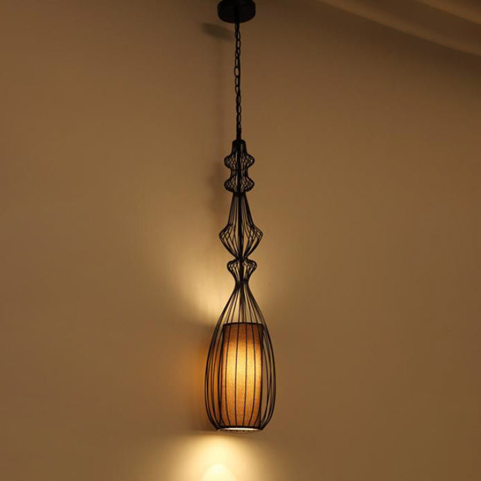 Zeitgenössische industrielle Käfig Eisen Stoff 1-Licht Pendelleuchte für Wohnzimmer 