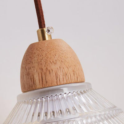 Zeitgenössische Retro Zylinder Blütenblatt Kegel Massivholz Glas 1-Licht Wandleuchte Lampe für Schlafzimmer 