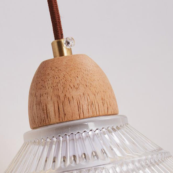 Zeitgenössische Retro Zylinder Blütenblatt Kegel Massivholz Glas 1-Licht Wandleuchte Lampe für Schlafzimmer 
