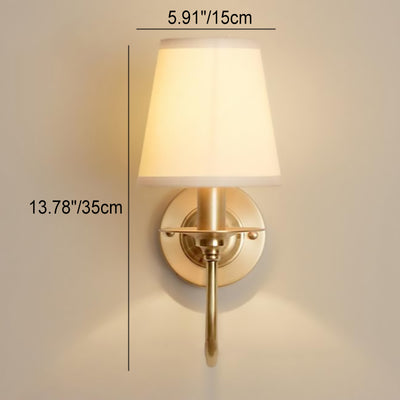 Contemporary Scandinavian Bent Brass Fabric 1-Light Wall Sconce Lamp For Living Room