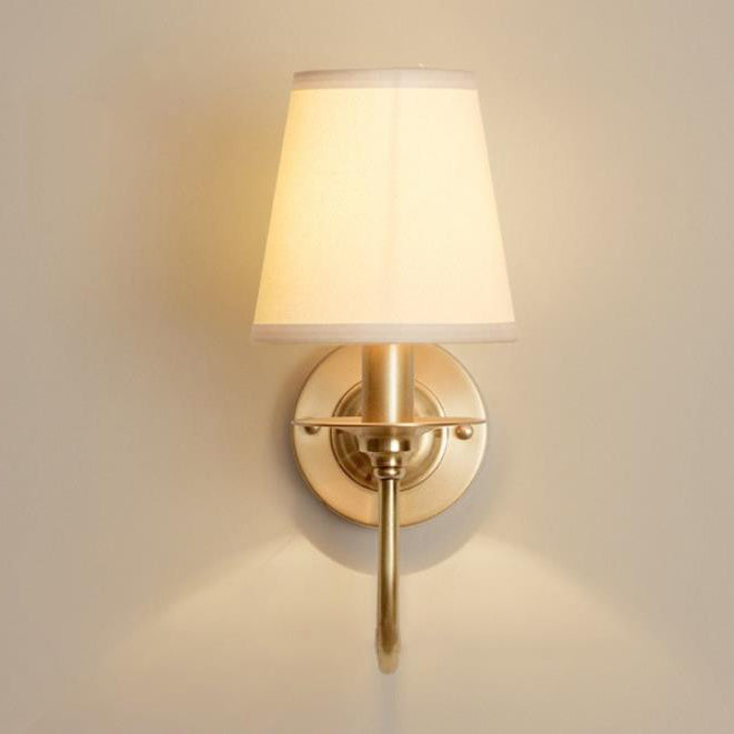 Contemporary Scandinavian Bent Brass Fabric 1-Light Wall Sconce Lamp For Living Room