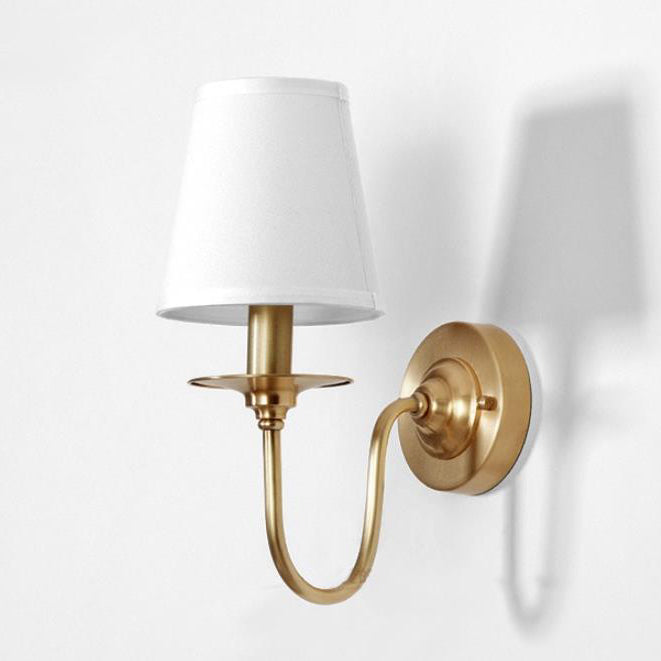 Contemporary Scandinavian Bent Brass Fabric 1-Light Wall Sconce Lamp For Living Room